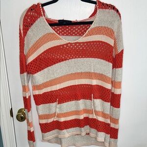 Sanctuary Women's Crochet Hooded Pullover Sweater Striped Coral size small
